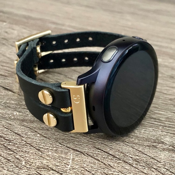 Galaxy Watch Black Vegan Leather Gold Bracelet